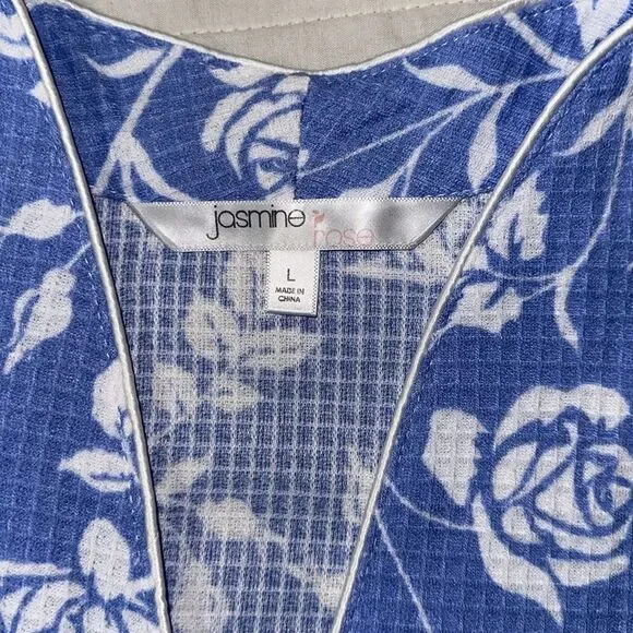 jasmine rose SML Light Blue White Floral Waffle Knit Full Zip Long Sleeve Robe - Picture 15 of 15